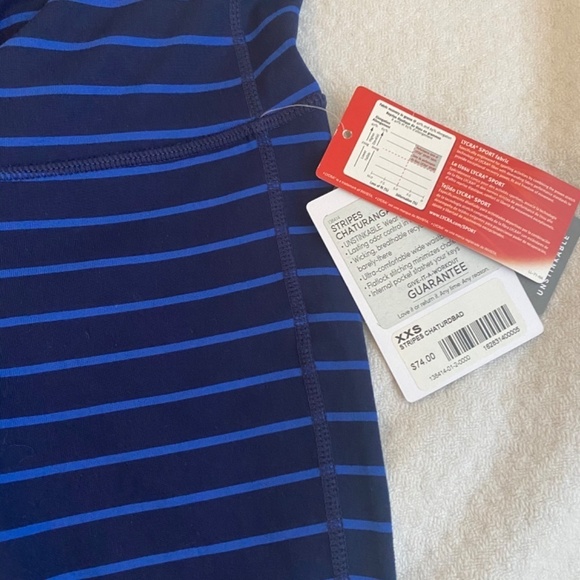 Athleta Stripes Chaturanga Blue Yoga Tights Workout Leggings Pants XXS NWT - Picture 1 of 2